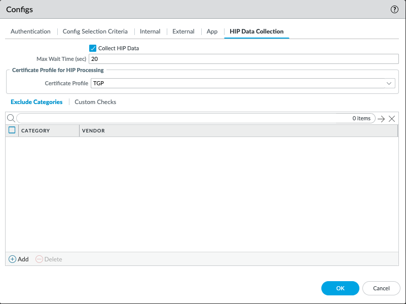HIP Data Collection Config