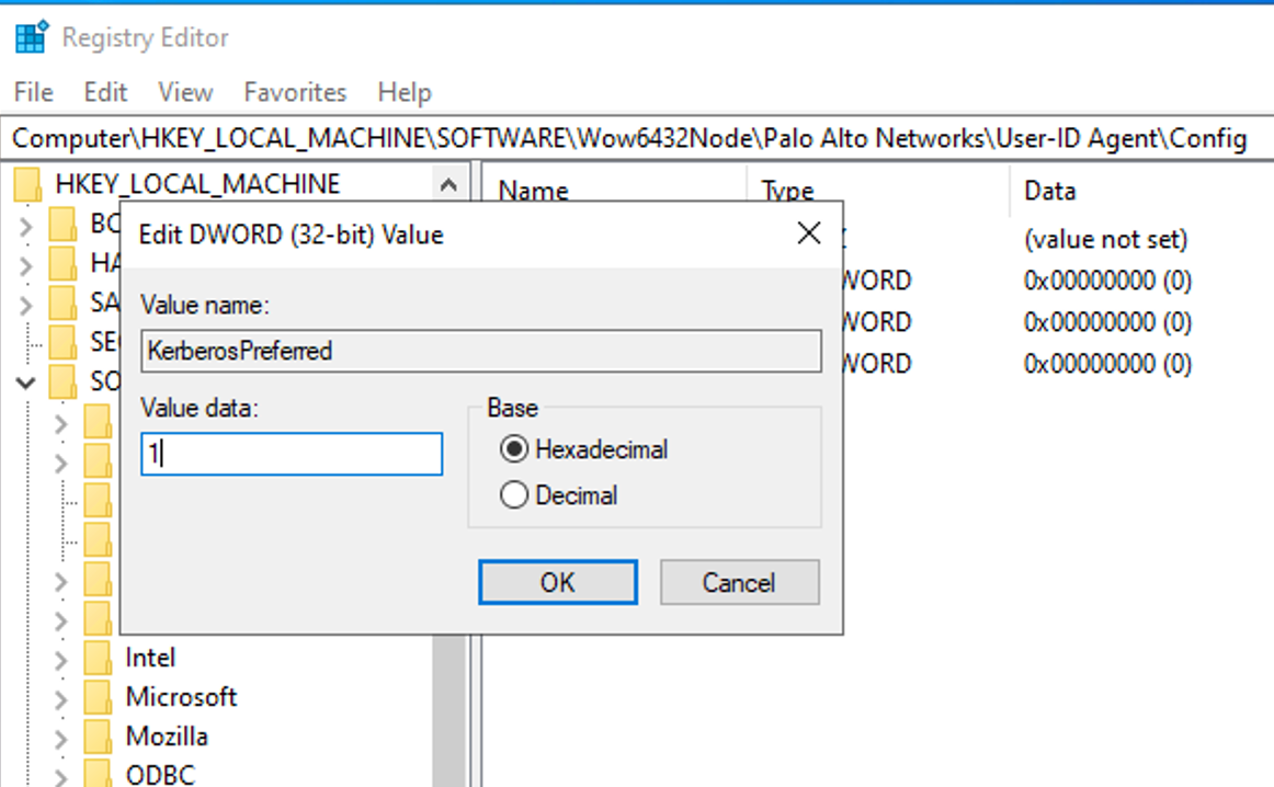Registry Editor value to 1