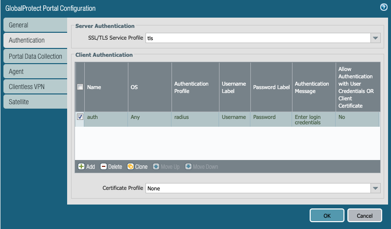 portal authentication tab