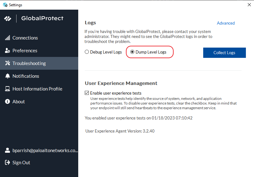 Enable Dump Level Logging