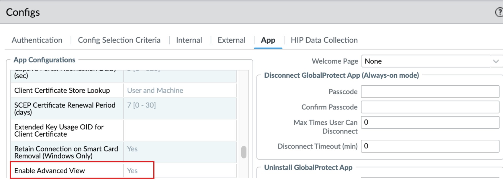 Enable Advanced View