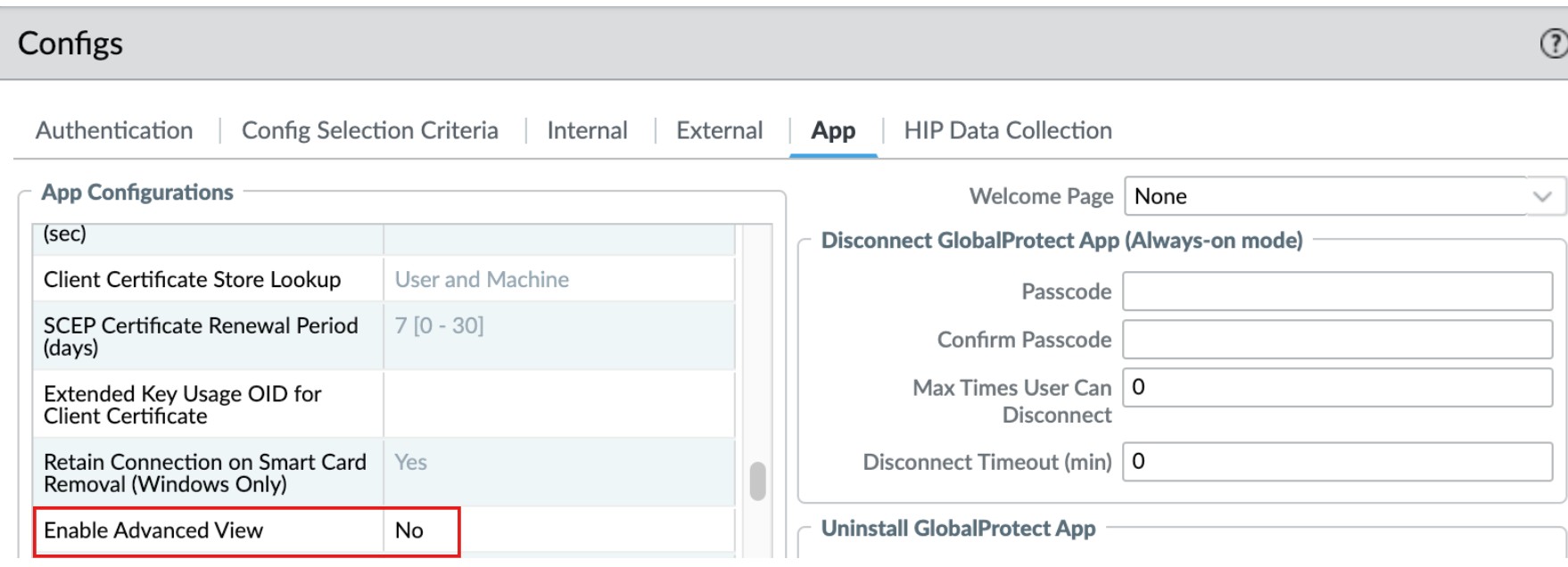 Enable Advanced View No