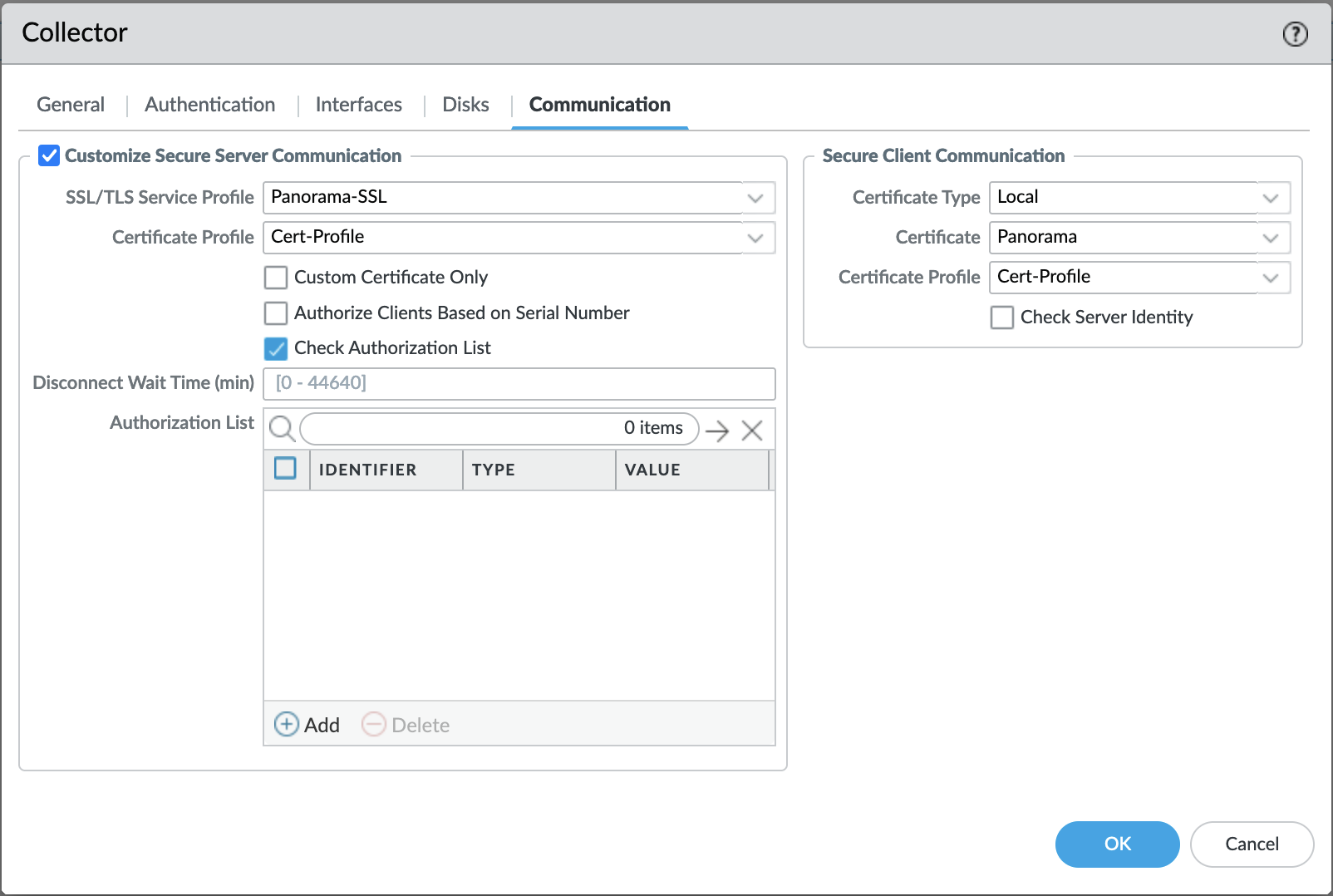 Customize the communication channels for a dedicated log collector