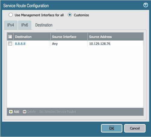 Service route to reach 8.8.8.8