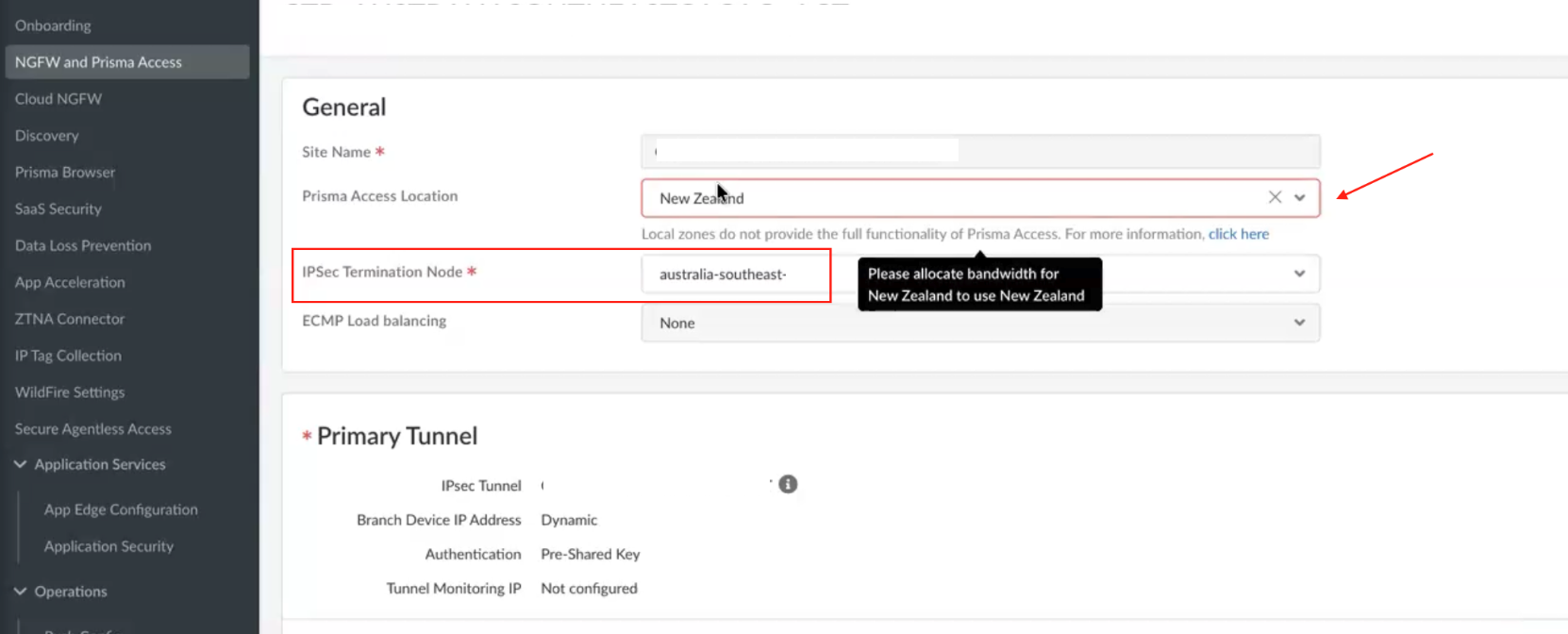 Please allocate bandwidth error