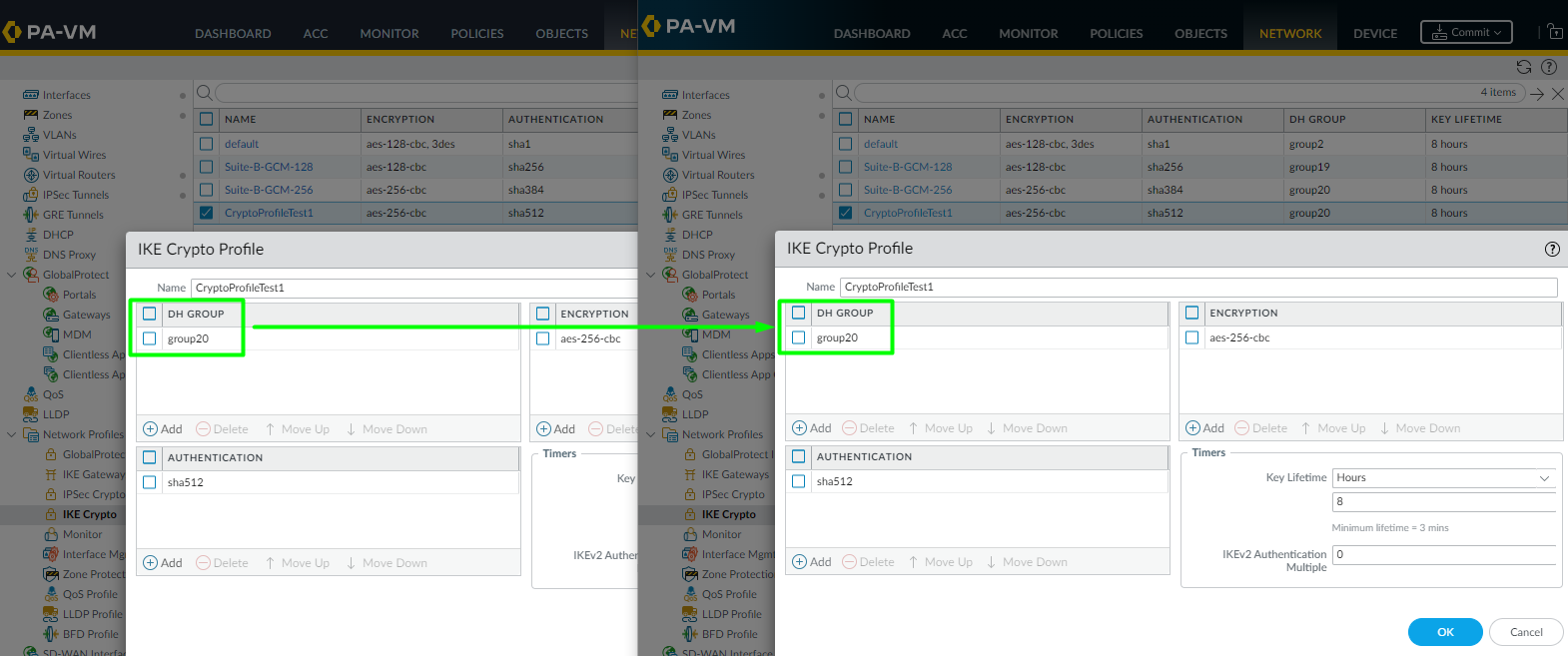 Vergleichen von Screenshots für Phase 1-Gruppenabgleich DH im Web GUI