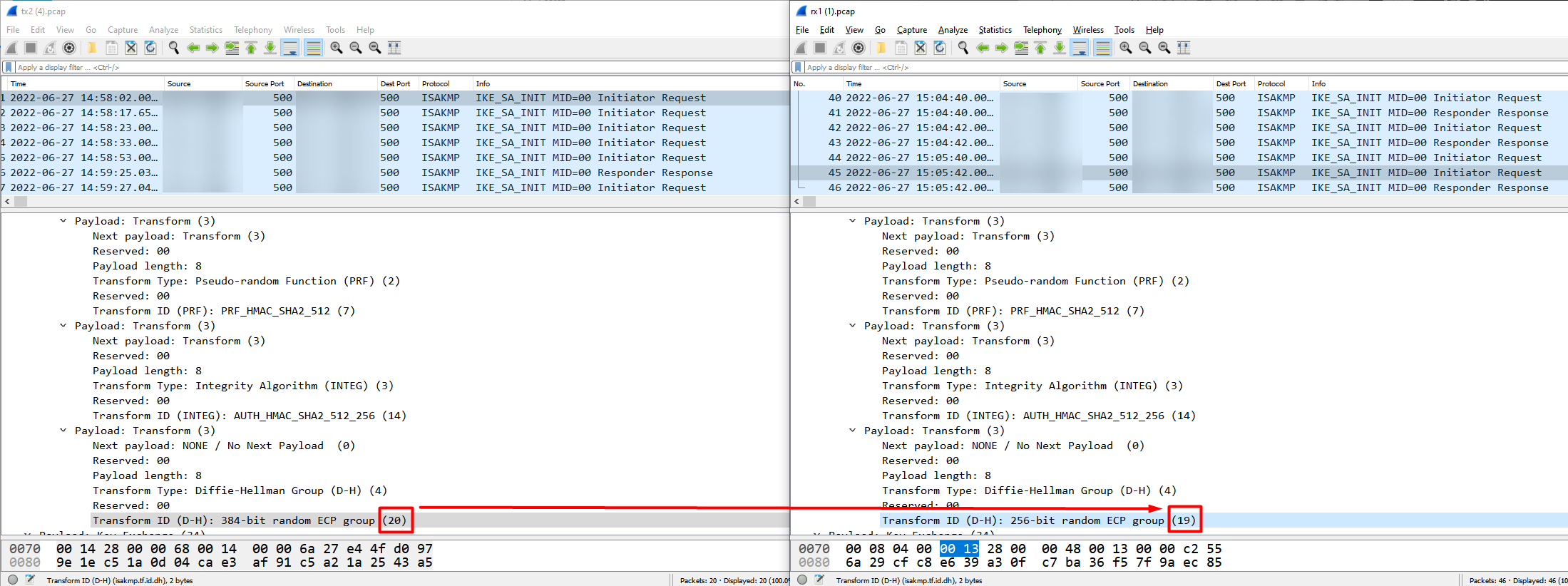 Comparaison de Wireshark pour l’incompatibilité de groupe de phase 1 DH