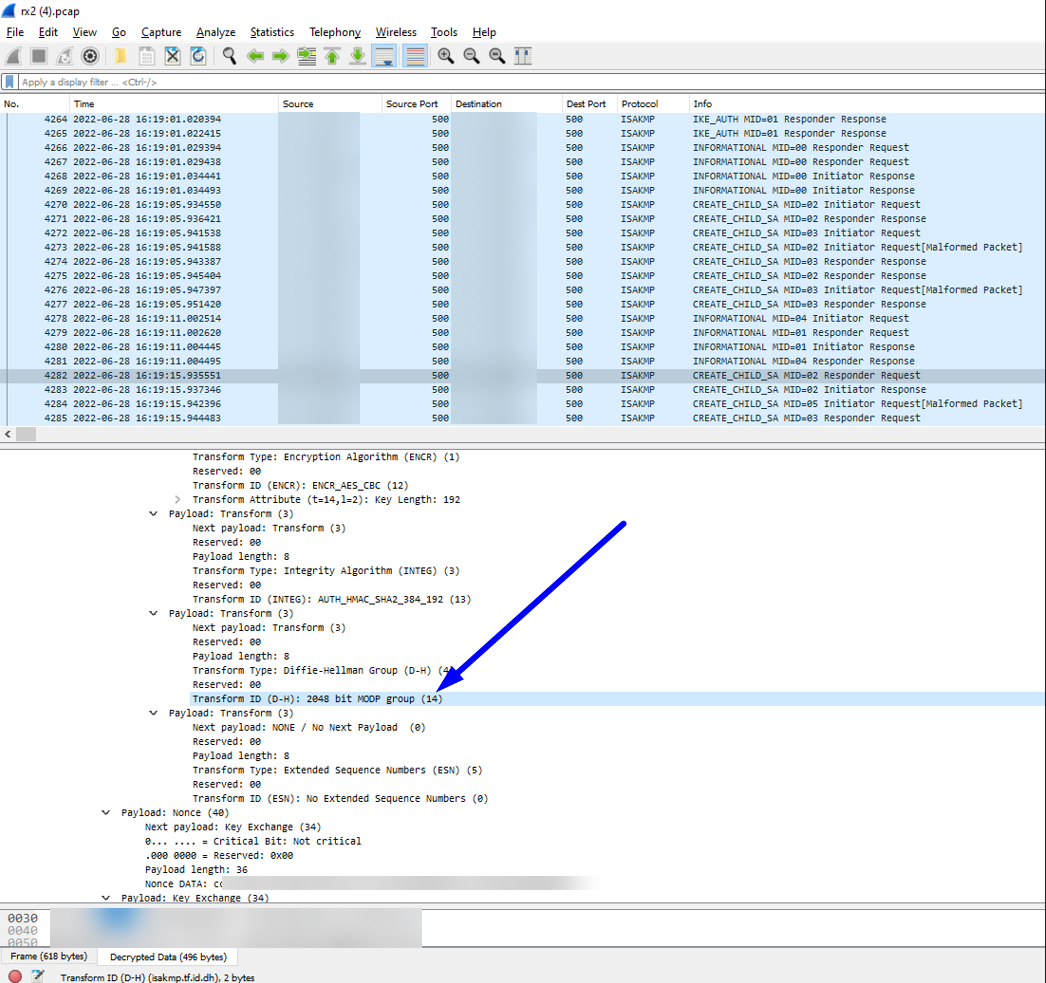 Comparing Wireshark for Phase 2 DH Group