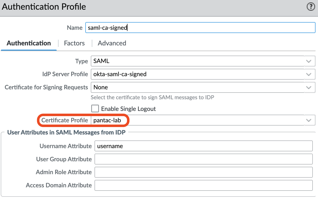 SAML authentication profile