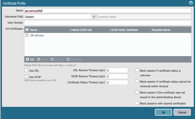 Screenshot displaying where to configure the Certificate Profile found under Device > Certificate Management > Certificate Profile