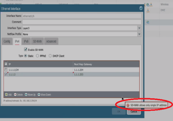 Error message on Interface configuration