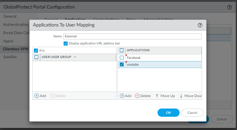 screenshot for application configuration