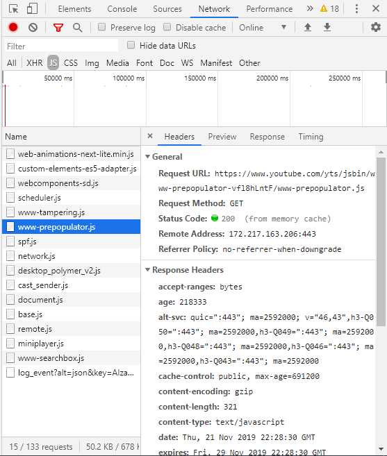 View of Developer mode showing 200 code status and green dot.