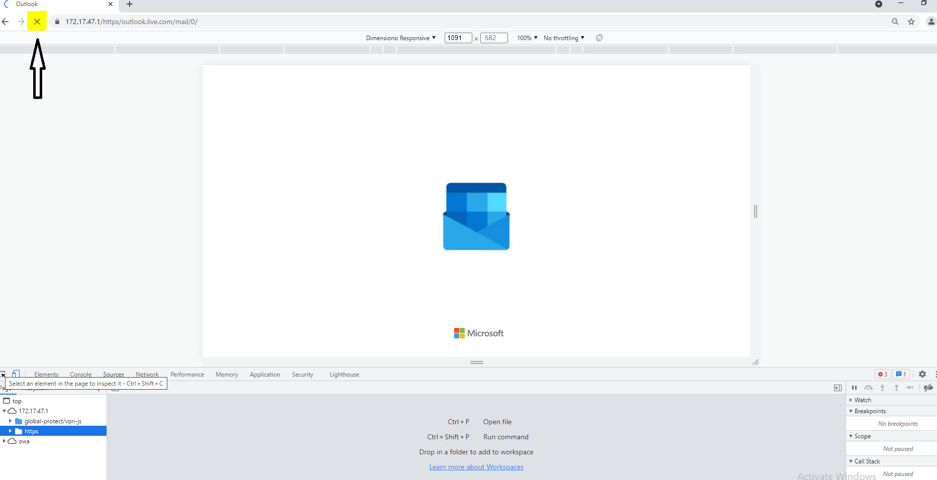Captura de pantalla para la recarga de la página