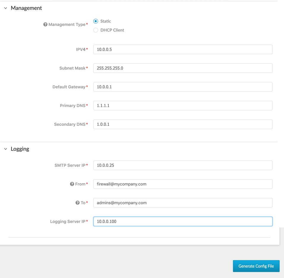 fully filled out static configuration
