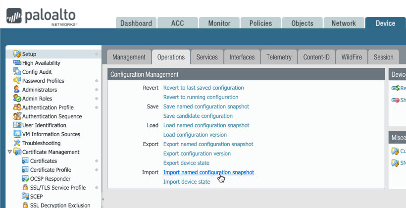 Import config into firewall