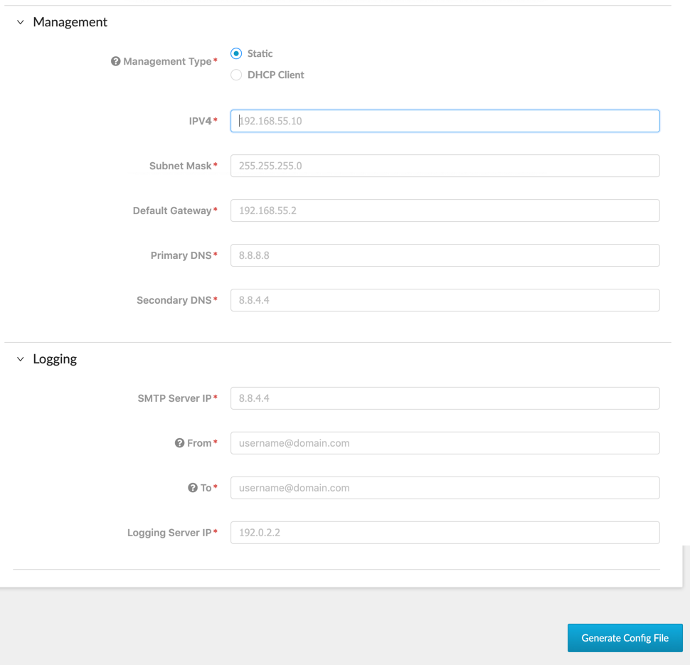 Statisch IP , Standardparameter