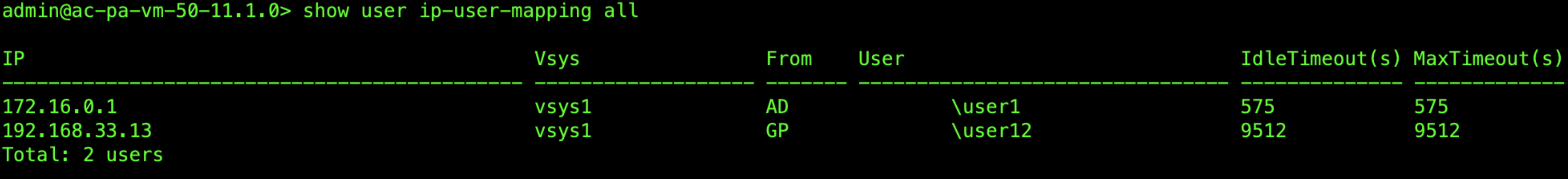 show ip-user-mapping