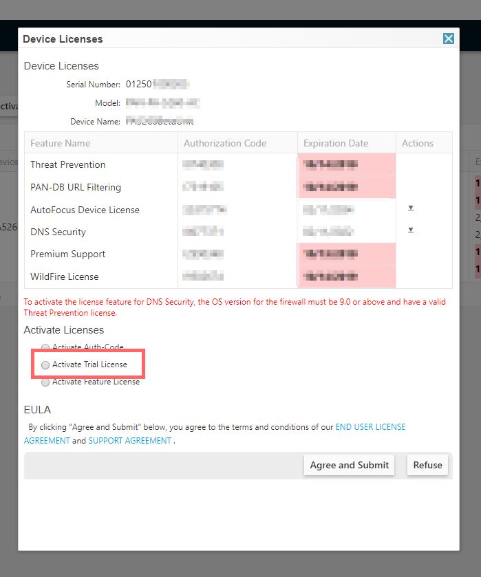 Activate Trial License radio button