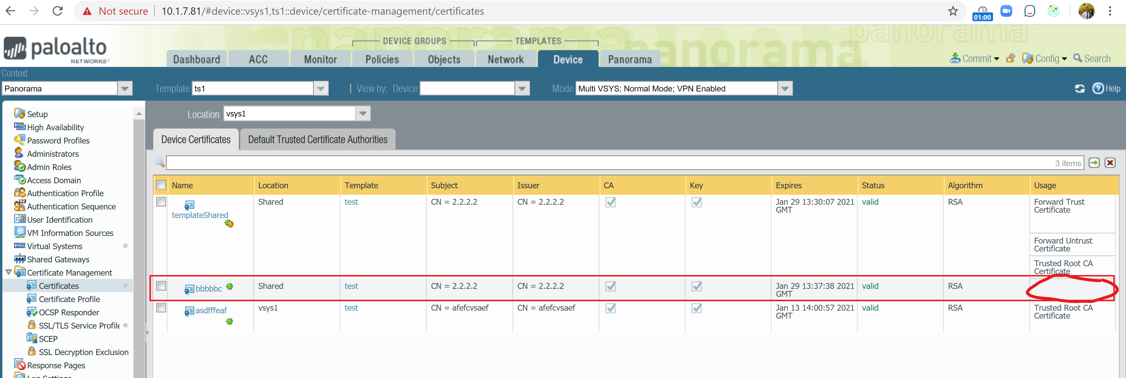 Template-Stack n’affiche pas la racine de confiance CA