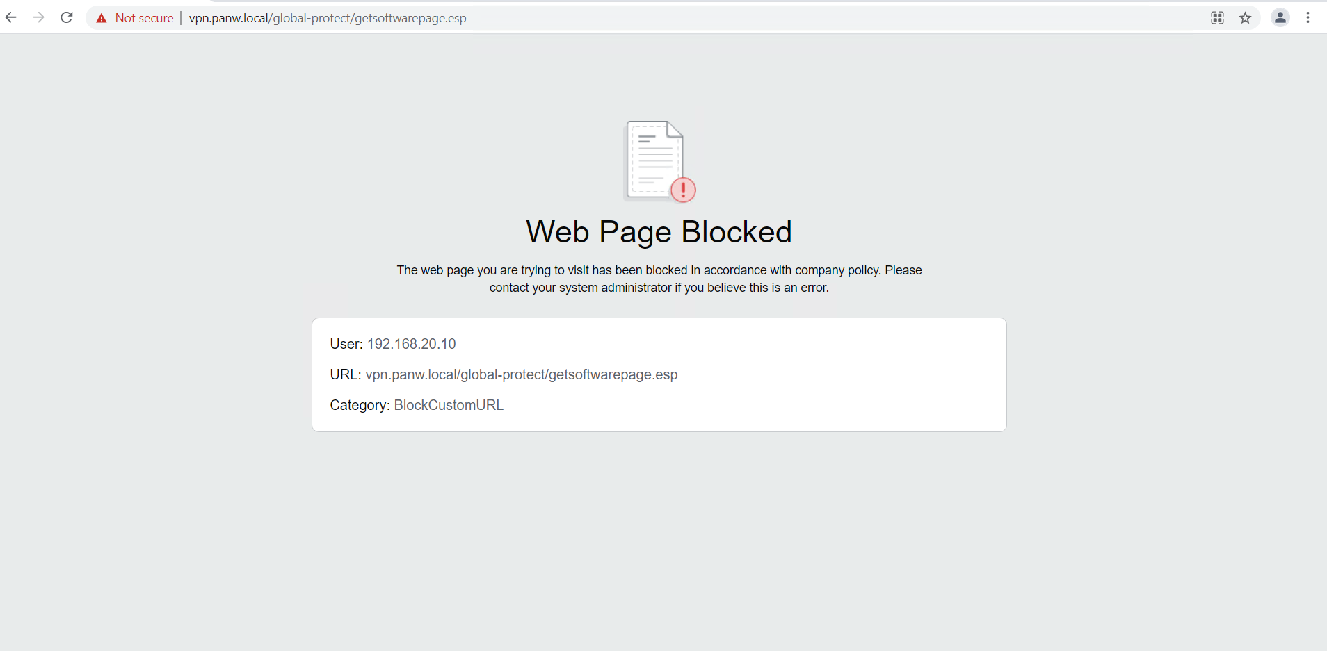 Blocked web page