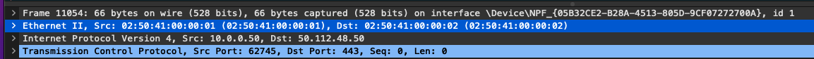 显示 Wireshark 中突出显示的数据包的快照