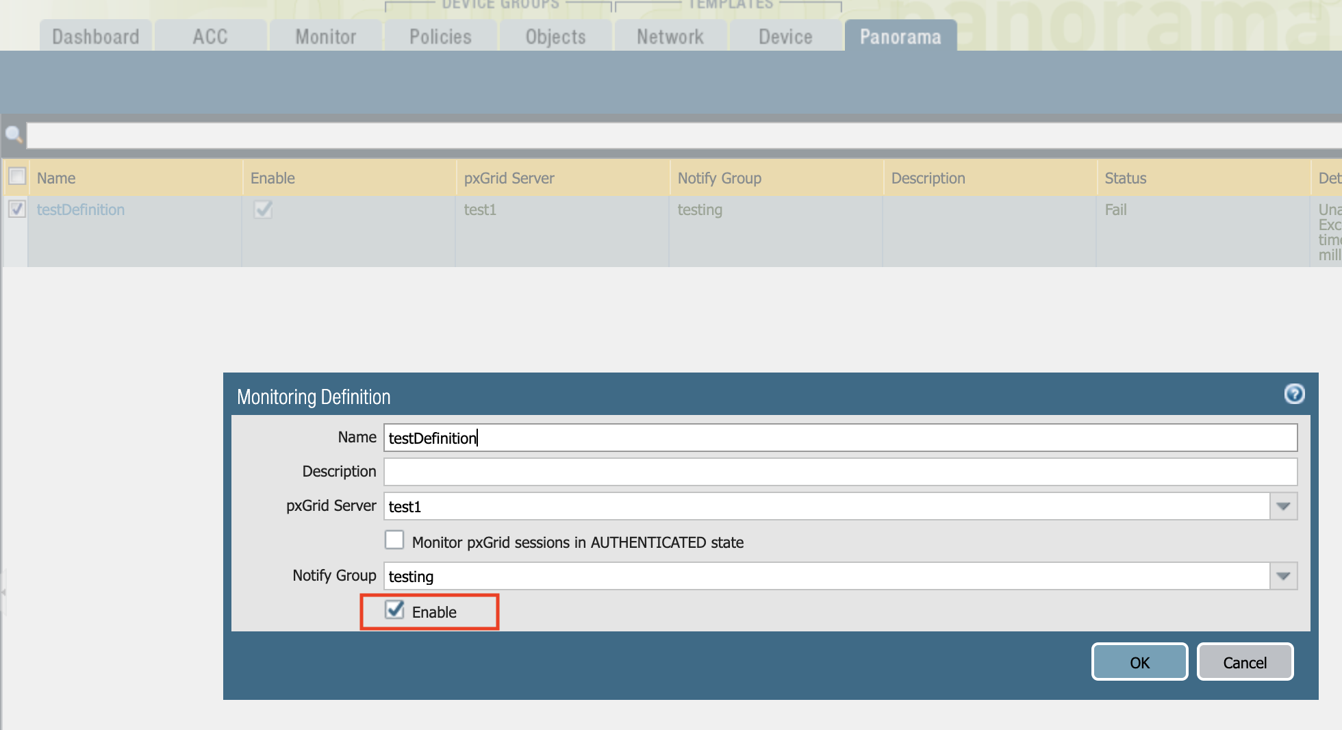 突出显示"启用"复选框的监视定义对话框