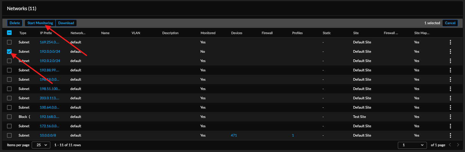 Enable the subnet monitoring