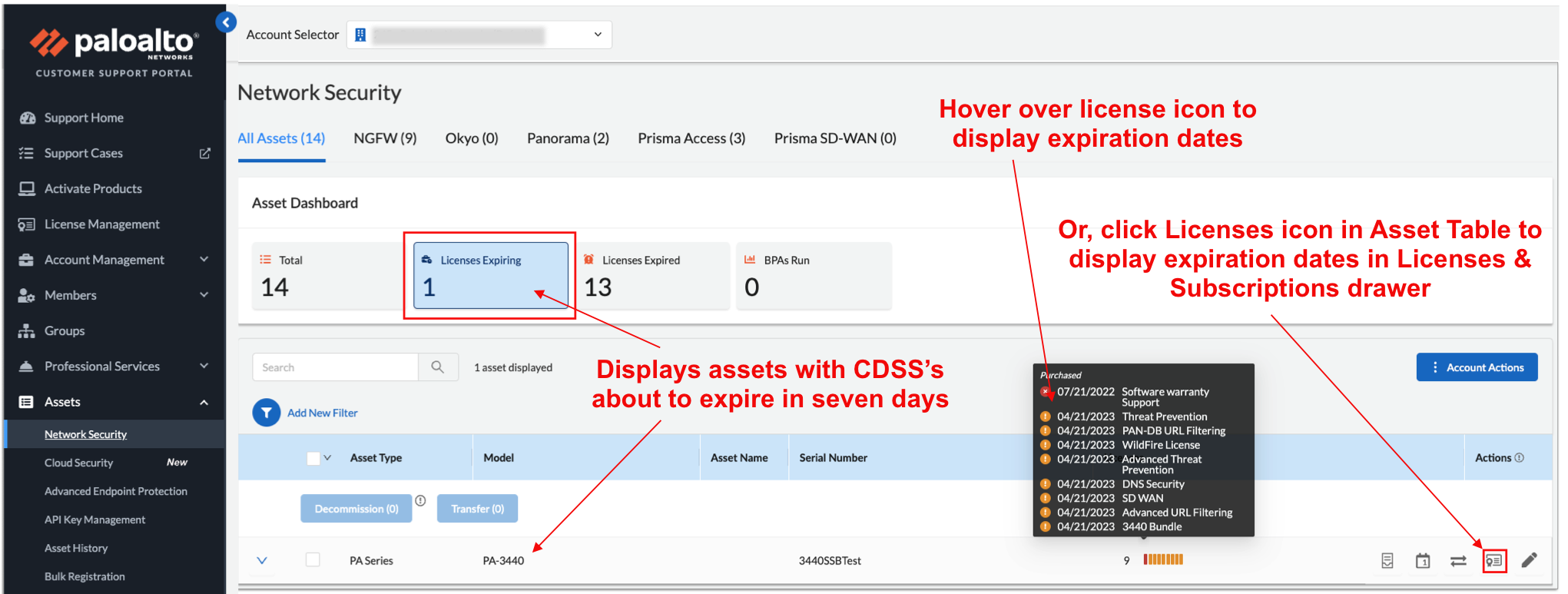 Finding assets with CDSS licenses about to expire