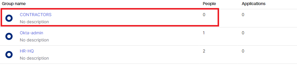 Snapshot displaying Okta user groups