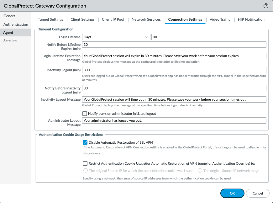 VPN Tunnel Restoration settings