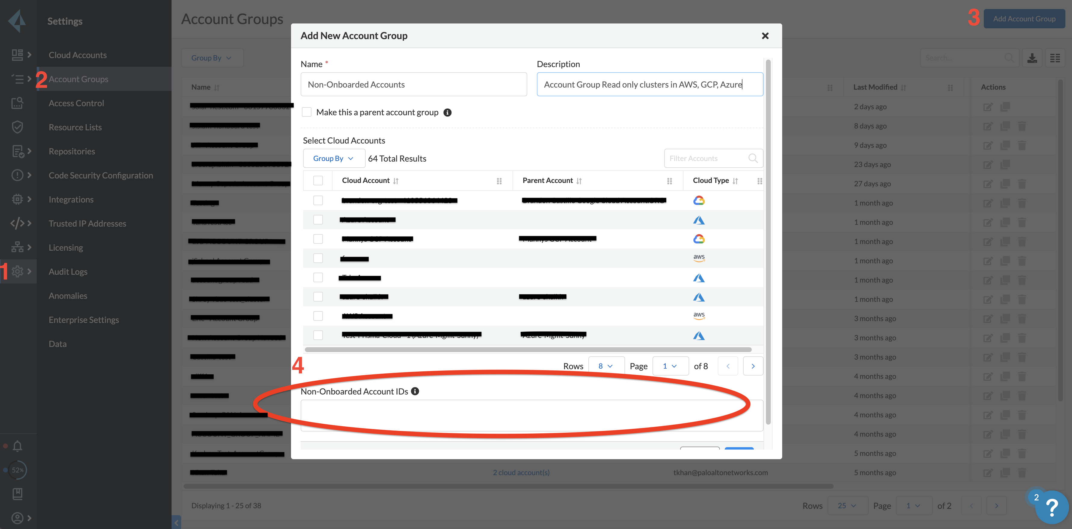 Grupo de cuentas con identificadores de cuenta no incorporados