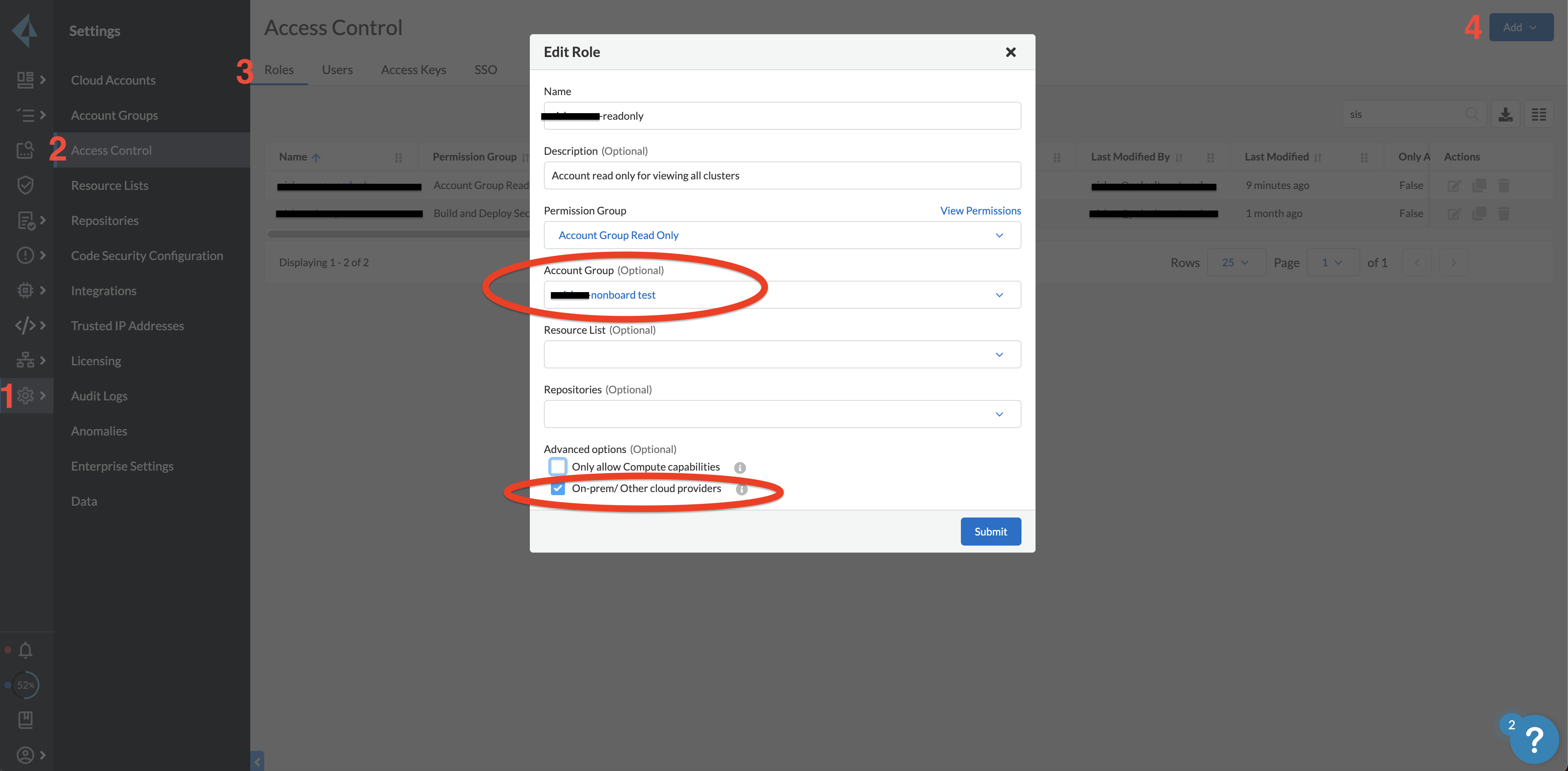 Creación de un rol para el permiso de solo lectura del grupo de cuentas