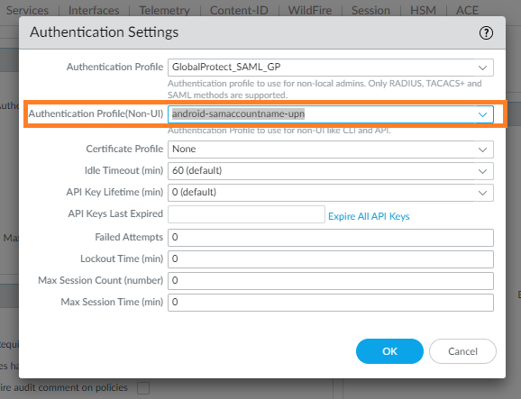 SAML Configured for Authentication Profile