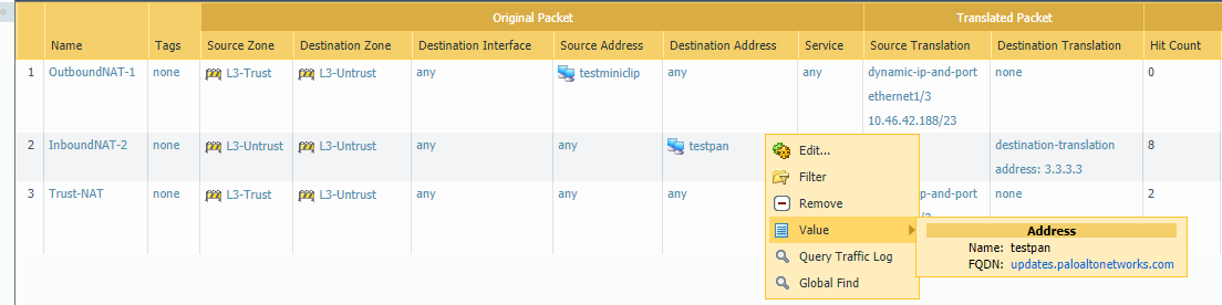 Destination NAT rule