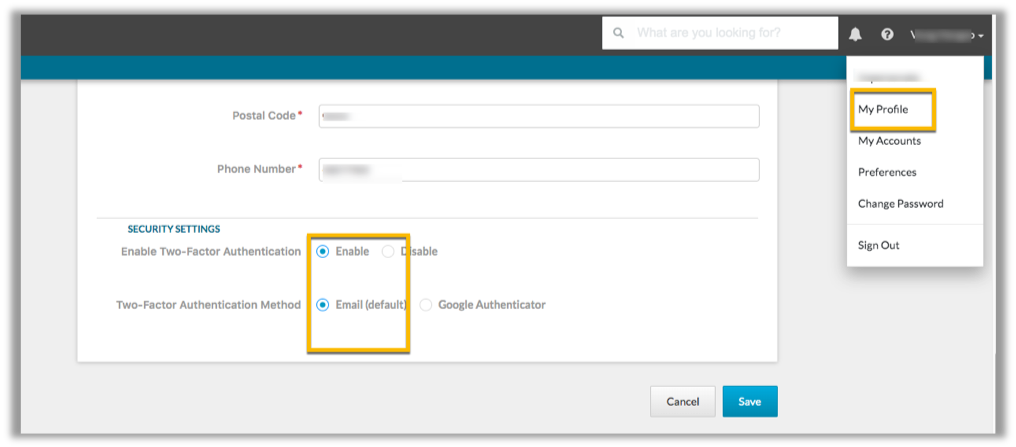 Mes paramètres de sécurité de profil dans CSP