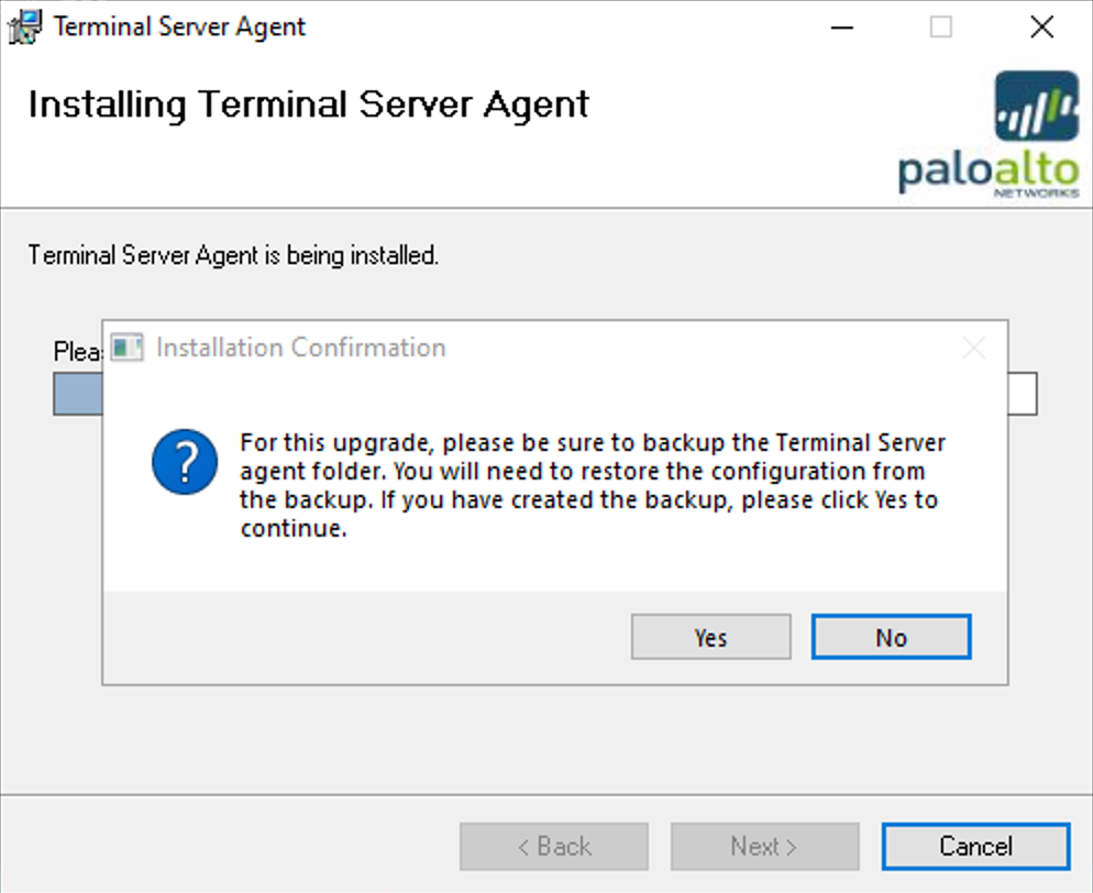 Installation confirmation