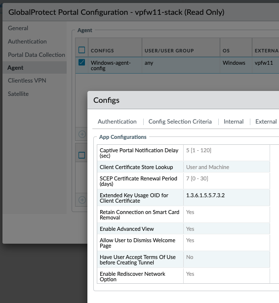 GlobalProtect Agent Config