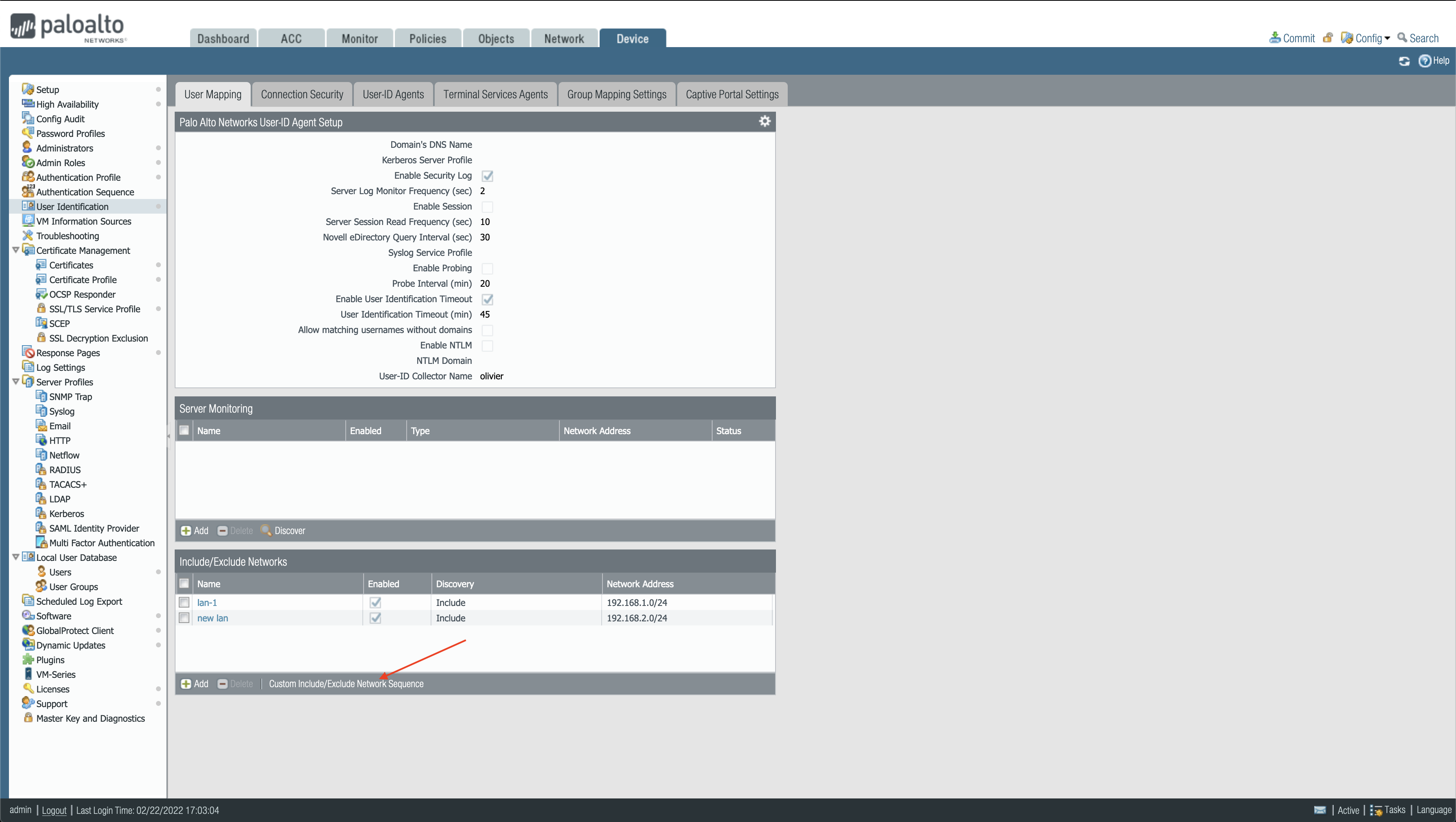 Open the Custom Include/Exclude Network Sequence.