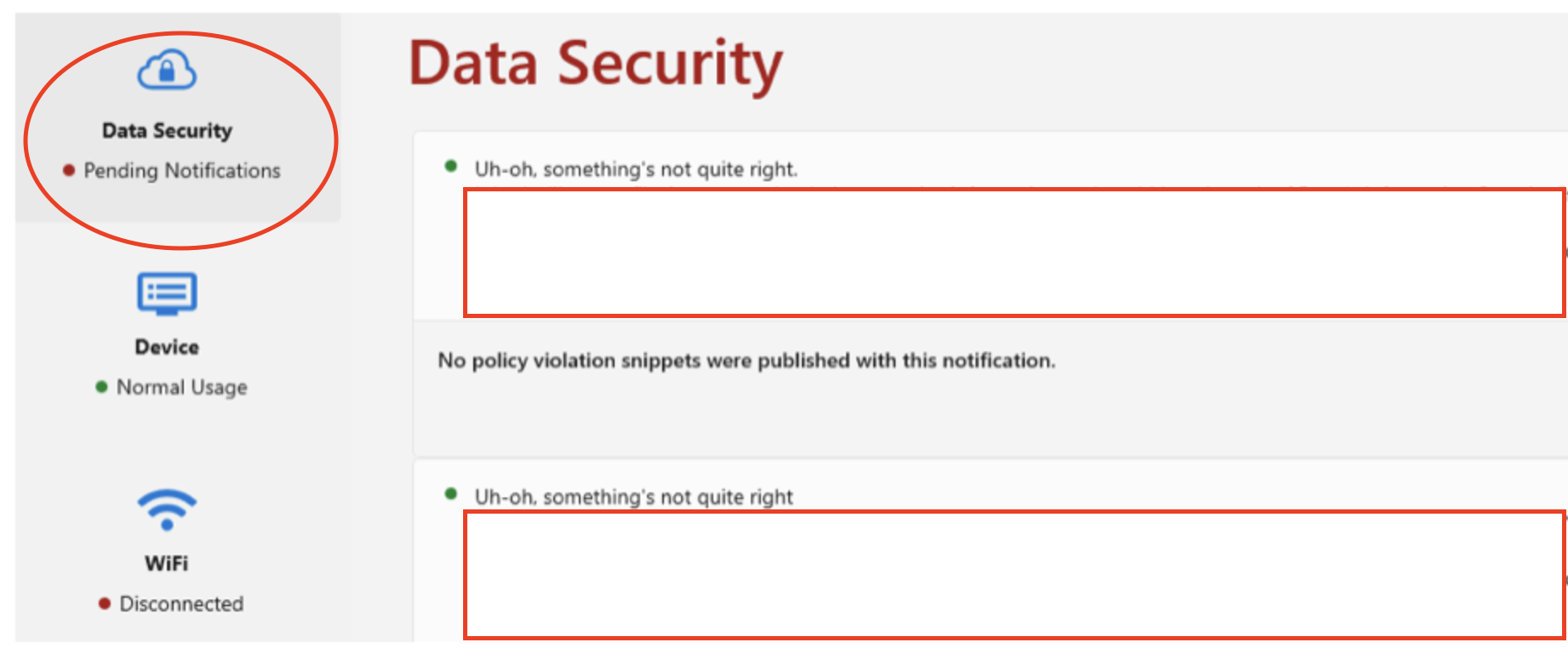 Onglet de sécurité des données visible