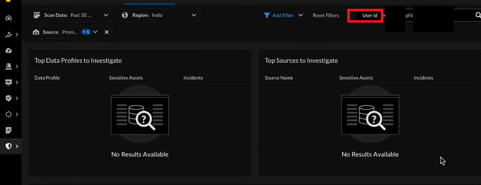 DLP incident page search with user id