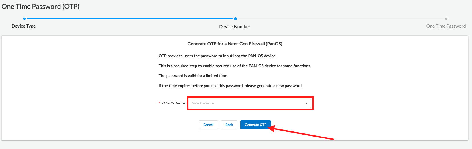Click on Generate OTP