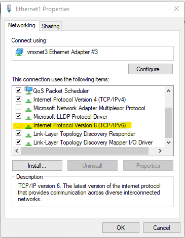 screenshot for disabling the ipv6