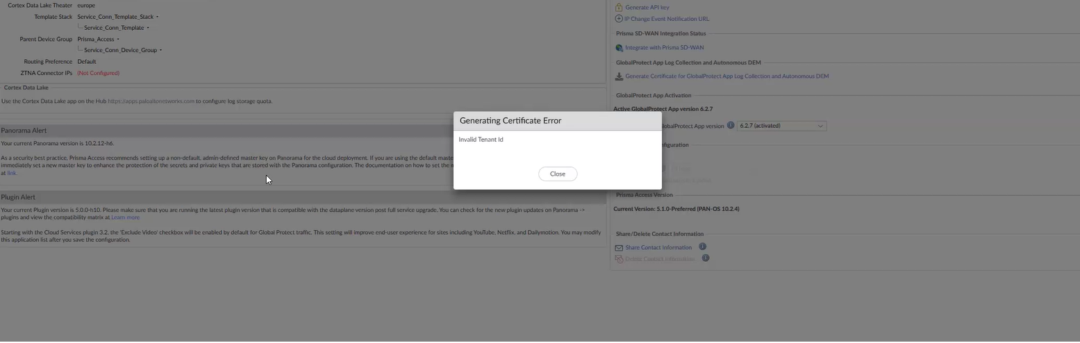 Generating Certificate Error Invalid Tenant ID