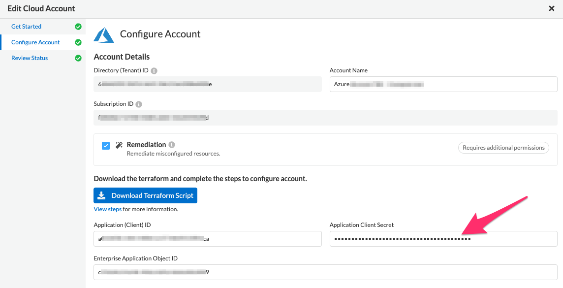 Client Secret on Prisma Cloud Console