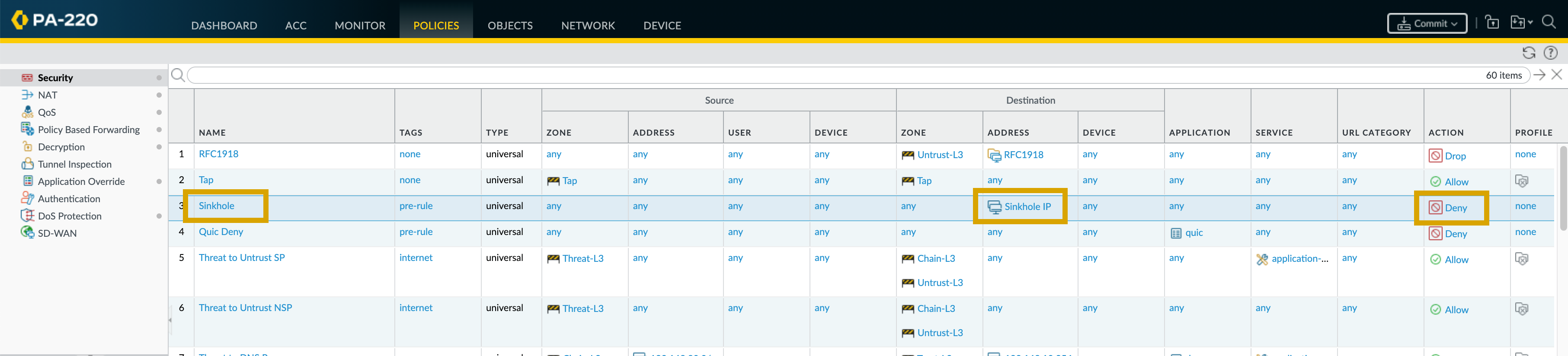 Define Sinkhole Security Policy