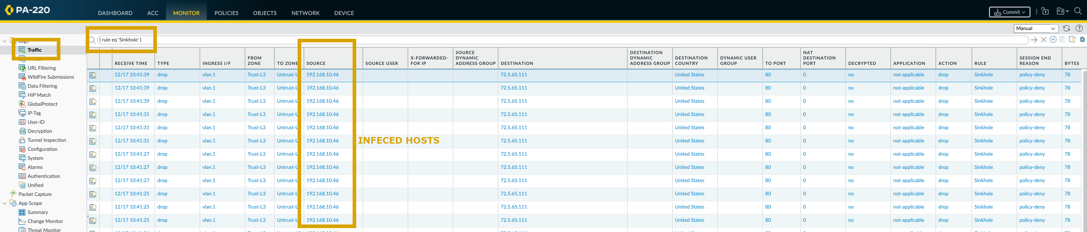 Querying for infected hosts