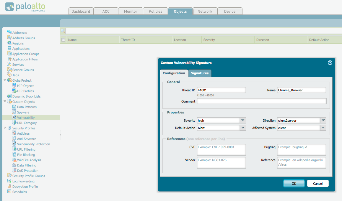 Firma de vulnerabilidad personalizada