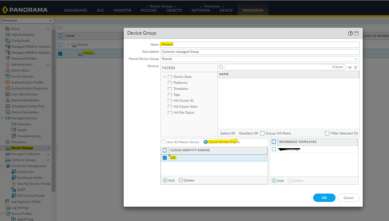 screenshots for adding CIE under device group configuration