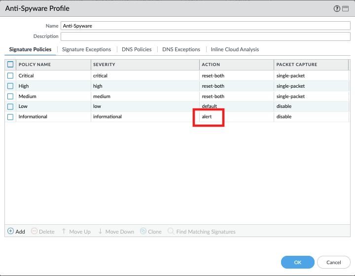 informational set to alert